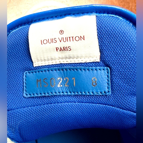 Louis Vuitton White and Blue High-Top Sneakers